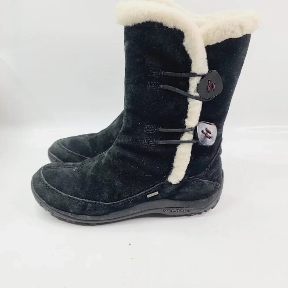 Merrell Women's Black Yarra Suede Fur Outdoor Mid-Calf‎ Winter Boots Size 7.5